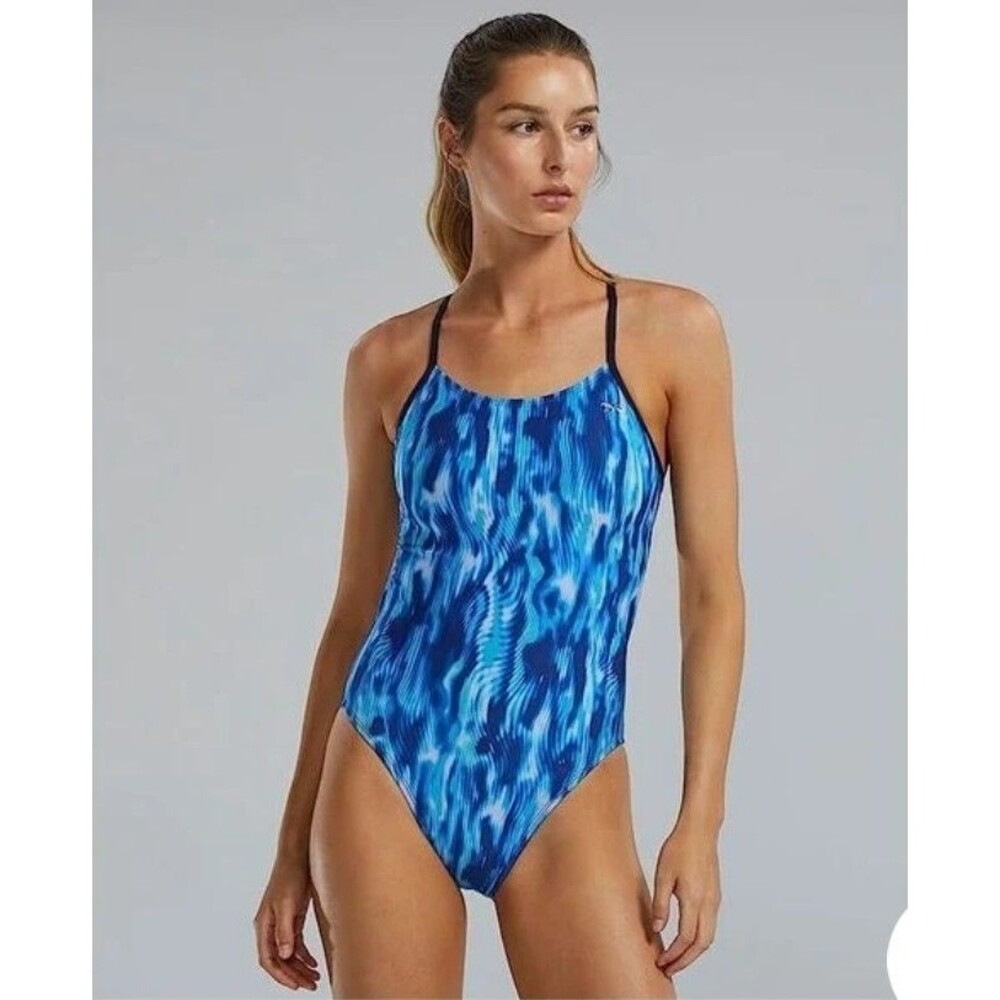 TYR Womens Durafast Elite Blue Enerzia Trinityfit one Piece Swim Sz 32 New
